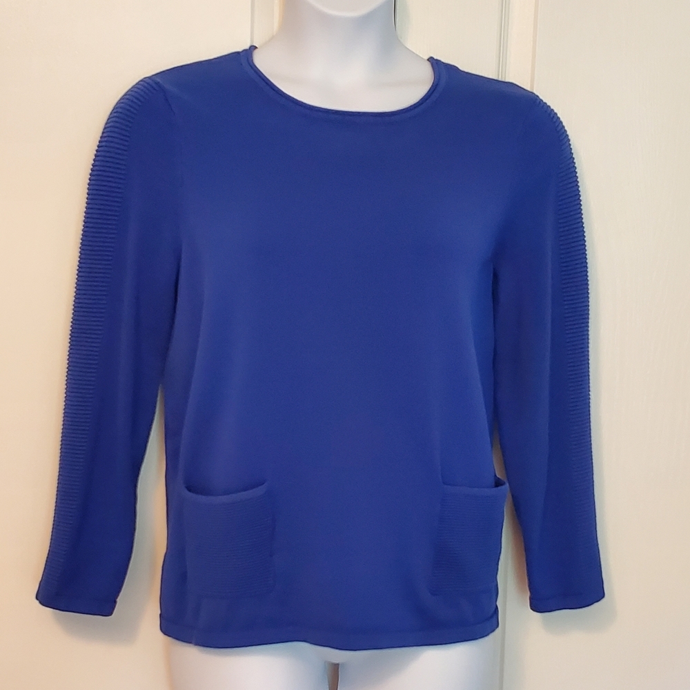 JM Collection Bright Blue Cotton Sweater With Pockets